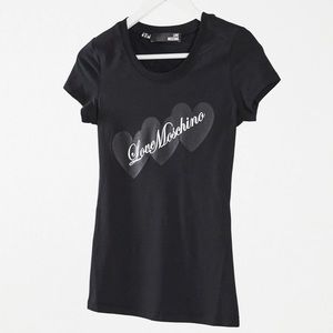 ASOS Love Moschino Triple Heart Logo Short Sleeve Black Tee Shirt Top